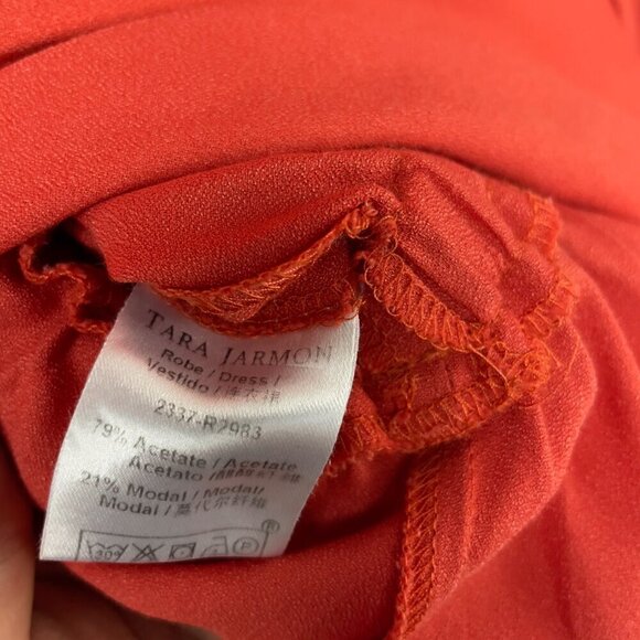 TARA JARMON Fluid Elasticated Waist Back Detailling Solid Red Mini Dress Size 38 - Picture 6 of 7